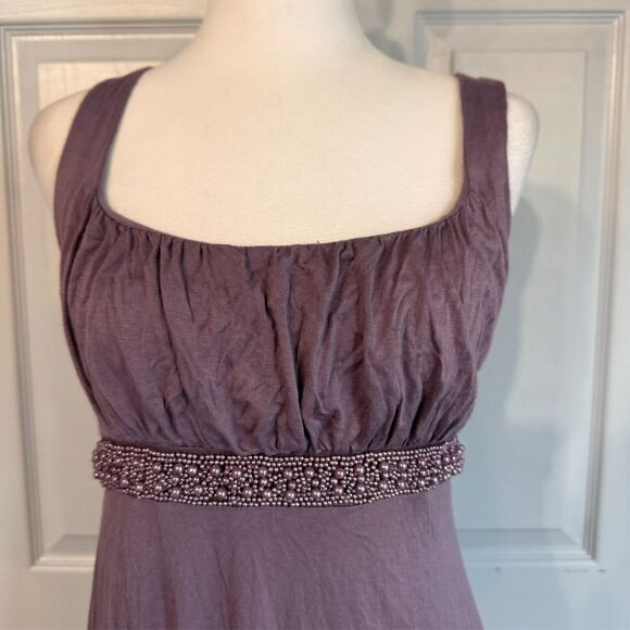 Vintage Soprano Med Mauve Empire Waist Dress with Pearl Waist Ruched Top Y2K USA - Picture 3 of 9